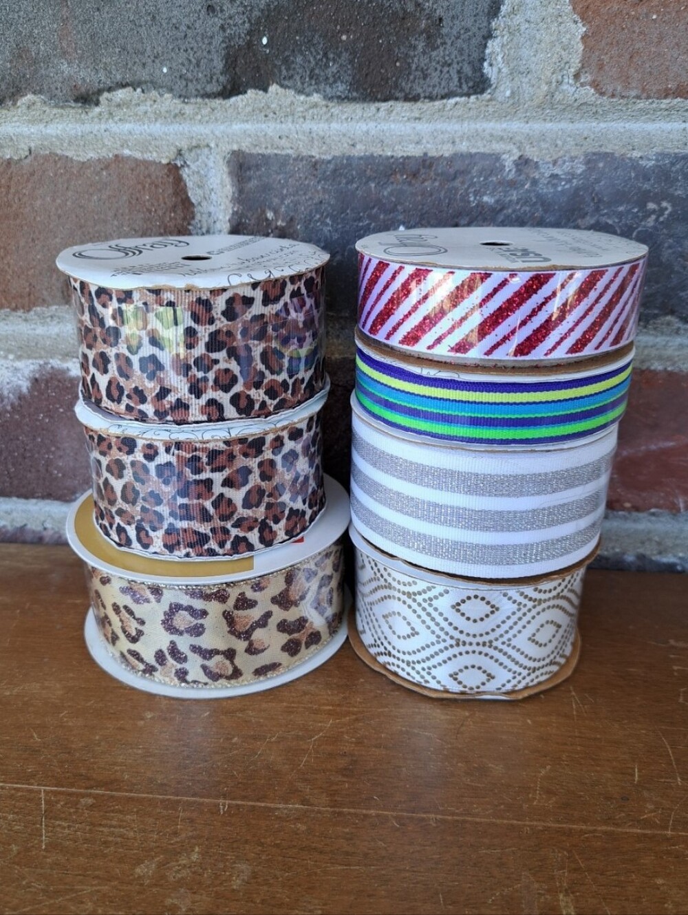Lot of 7 New Patterned Offray Crafting Ribbon